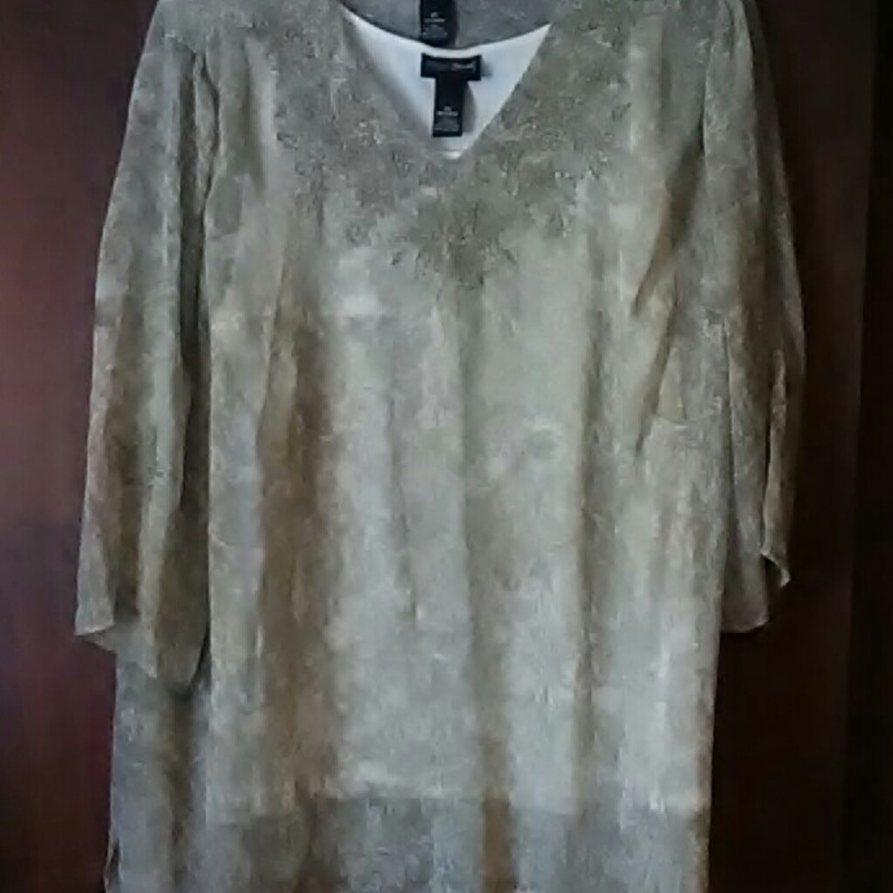 Tan blouse with embroidery white  underne